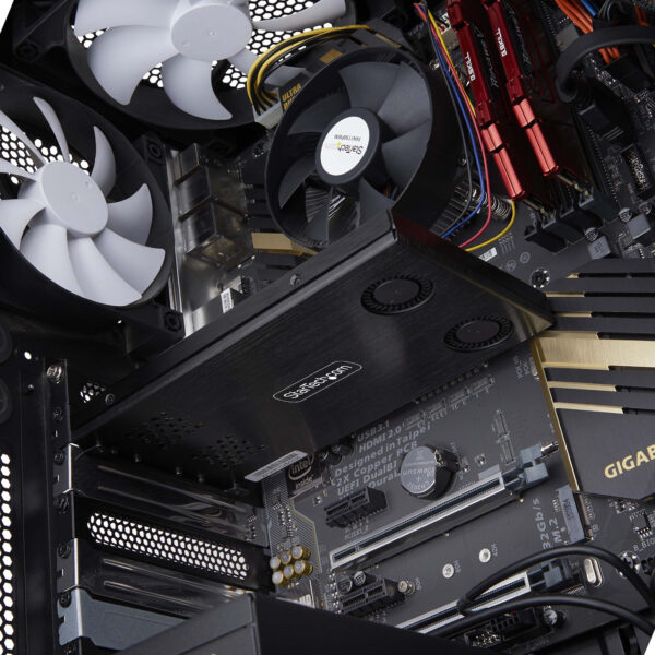 410eb62663c5ba24579b6a3f1040cd87d90e65bc.jpg StarTech.com Dual-Bay M.2 NVMe SSD to PCIe x8 Removable Mobile Rack; Bifurcation Required; Tool-less Installation, PCIe Backplane w/Two Hot-Swap Drive Bays