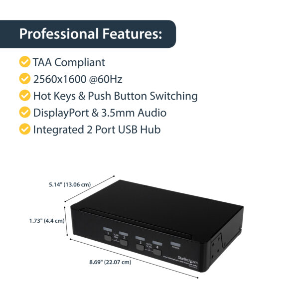 StarTech.com 4 Port USB DisplayPort KVM Switch with Audio