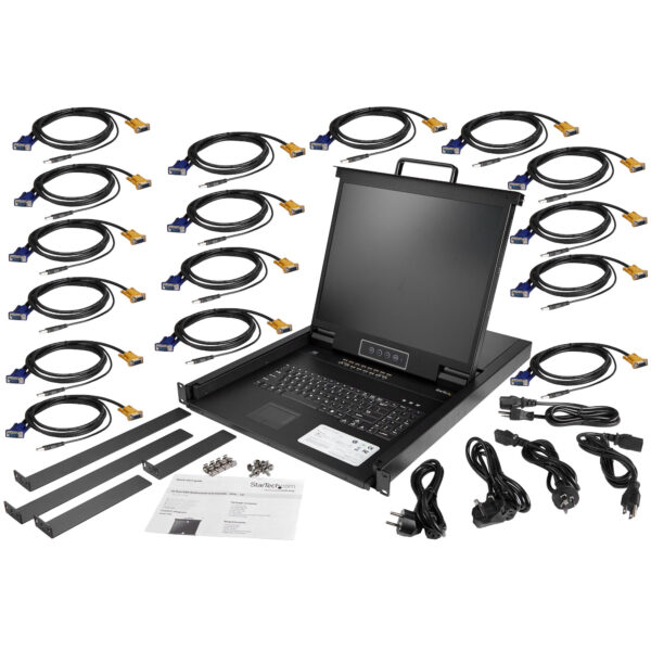 StarTech.com 16 Port Rackmount KVM Console w/ 6ft Cables - Integrated KVM Switch w/ 19" LCD Monitor - Fully Featured 1U LCD KVM Drawer- OSD KVM - Durable 50,000 MTBF - USB + VGA Support