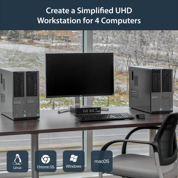 StarTech.com 4 Port DisplayPort KVM Switch - 4K 60Hz - Single Display - Dual Port UHD DP 1.2 USB KVM Switch with Integrated USB 2.0 Hub & Audio - Dell, HP, Apple, Lenovo - TAA Compliant