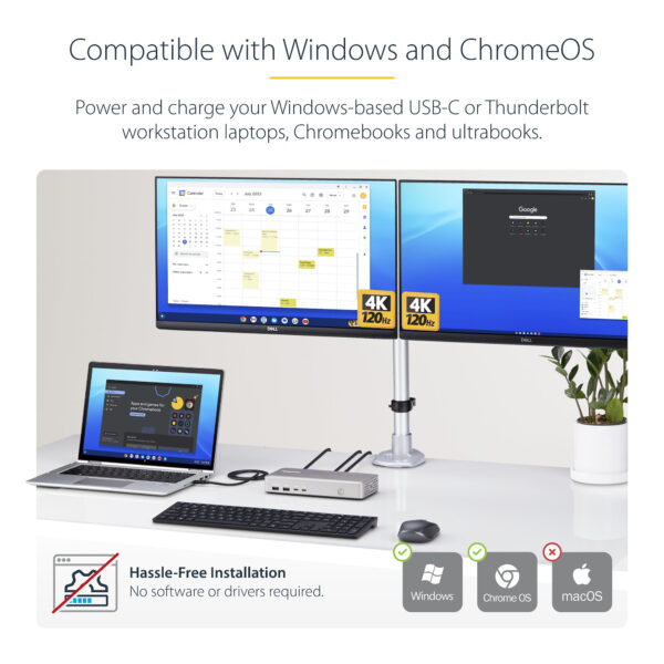 StarTech.com Dual-Monitor USB4 Docking Station, Dual 4K 120Hz or Single 8K 60Hz HDMI, 100W Laptop Charging, 2.5GbE, USB-C Multi-Monitor Dock, Driverless