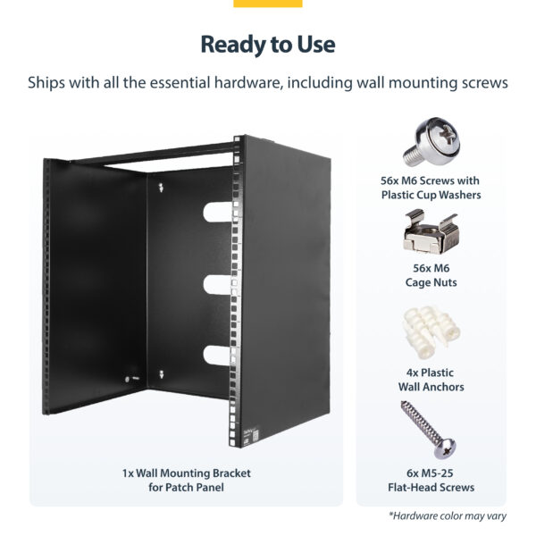 4cc43cfeba681b5c0c90ee18028fab2594b24a7f.jpg StarTech.com 14U Wall Mount Network Rack - 14 Inch Deep (Low Profile) - 19" Patch Panel Bracket for Shallow Server, IT Equipment, Network Switches - 77lbs/35kg Weight Cap., Black