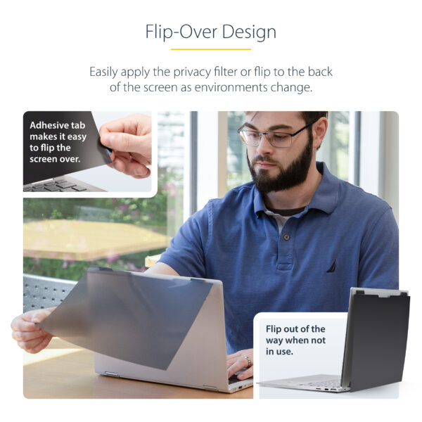 StarTech.com 14-inch 16:9 Flip-Over Privacy Screen with Touch, Anti-Glare Privacy Filter, Laptop Monitor Screen Protector with 51% Blue Light Reduction