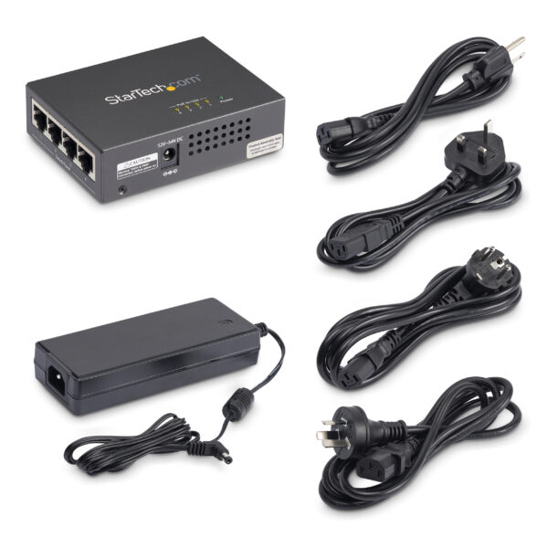 553619cbc079f31e256f64e698b8264c24825e4f.jpg StarTech.com 4-Port Gigabit Midspan - PoE+ Injector - 802.3at/af