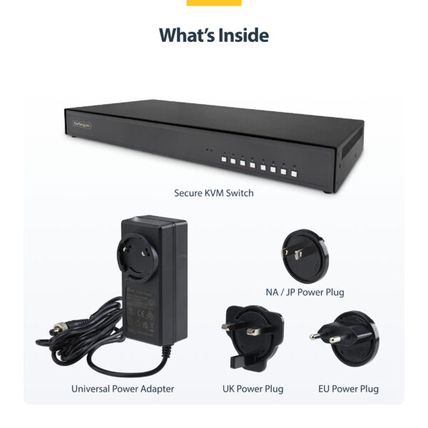 StarTech.com Secure 8-Port KVM Switch, DisplayPort, 4K 30Hz, NIAP 4.0 Desktop KVM, Metal Housing, Made in the USA