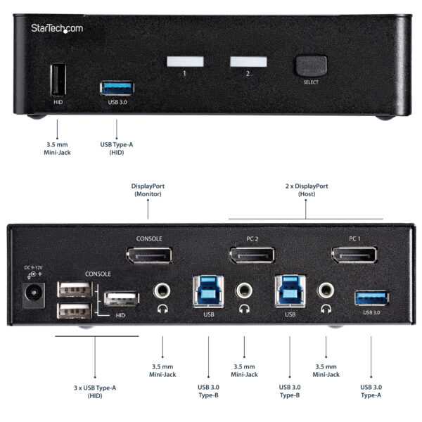 62358955_6620842526.jpg StarTech.com 2 Port DisplayPort KVM Switch - 4K 60Hz - Single Display - Dual Port UHD DP 1.2 USB KVM Switch with Integrated USB 3.0 Hub & Audio - Dell HP Apple Lenovo - TAA Compliant