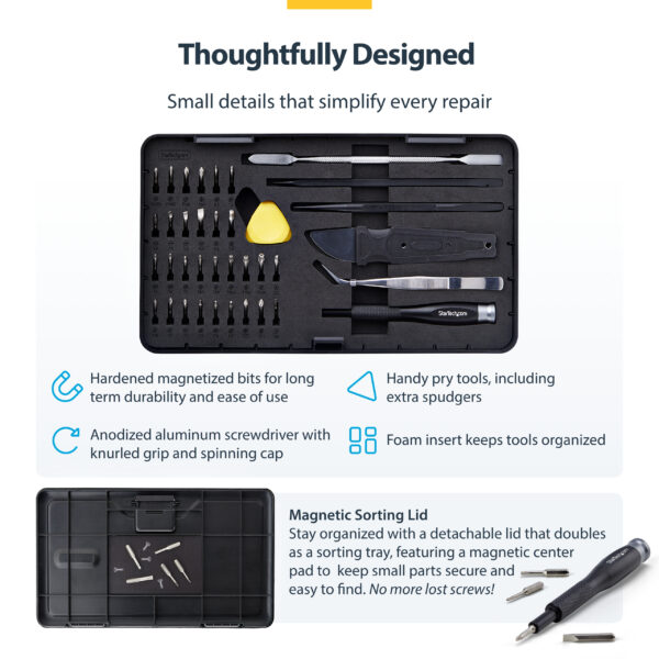 64df24f31b240c12e160be9e1d3913210c58f73d.jpg StarTech.com 40-Piece Computer Repair Toolkit for Laptop/PC/Electronics/Phone, 30-Bit Precision Screwdriver Set, Removable Lid with Magnetic Pad, Prying Tools