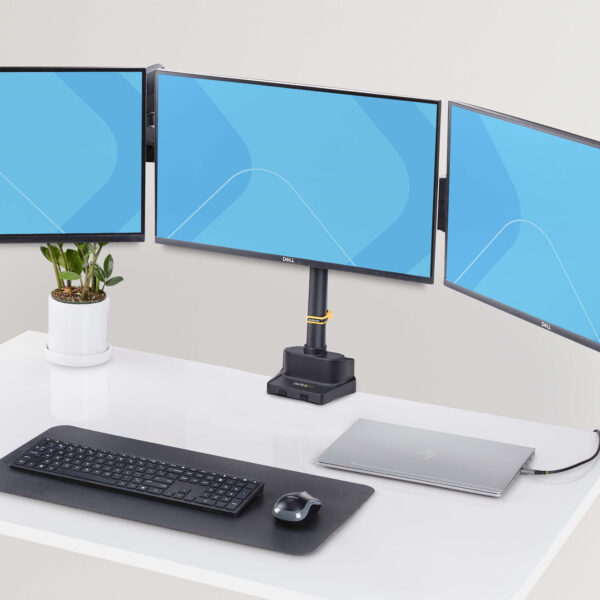 68574d357ea8f95dea46de4f795291b2f65f1d08.jpg StarTech.com Triple Monitor Desk Mount For Up To Three 27in Screens, VESA 75x75/100x100, Tool-Less Arm Adjustments, C-Clamp/Grommet Mount, Spring-Assisted Arms