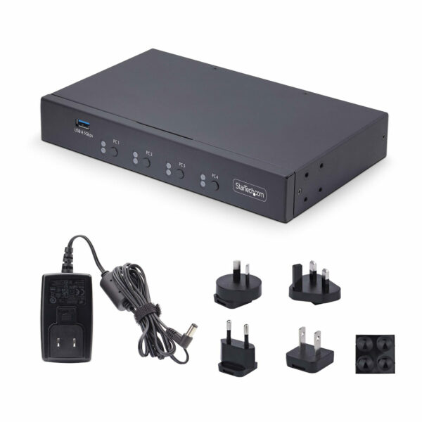 6b2e70df5b47b6ea24b7f9a3603d375a.jpg StarTech.com 4-Port KM Switch with Mouse Switching, USB Switch for Keyboard/Mouse, 3.5mm/USB Audio, Peripheral Sharing for 4 Computers, TAA Compliant