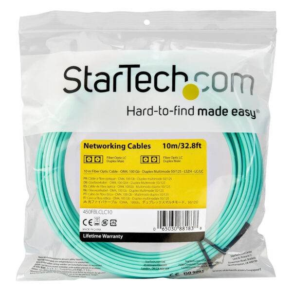72512710_3967564696.jpg StarTech.com 10m (30ft) LC/UPC to LC/UPC OM4 Multimode Fiber Optic Cable, 50/125µm LOMMF/VCSEL Zipcord Fiber, 100G, Low Insertion Loss - LSZH Fiber Jumper Cord