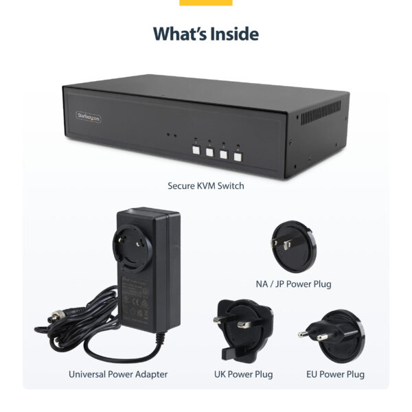 StarTech.com Secure 4-Port Quad-Monitor KVM Switch, 2x DP In to 4x HDMI Out, 4K 30Hz, NIAP 4.0 Desktop KVM, Metal Housing, CAC Port, Made in the USA