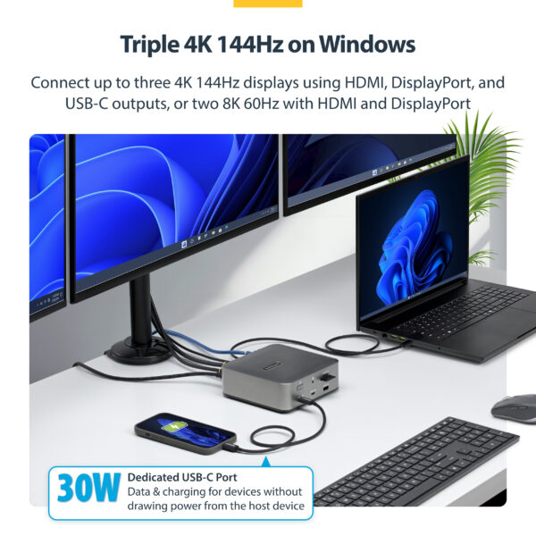 739ce67c662dc3e31c03ae1d880dccf30a4e85f9.jpg StarTech.com Thunderbolt 5 Docking Station, DP / HDMI, Triple Monitor Dock up to 4K 144Hz or Dual 8K 60Hz, 5x USB Ports, 140W Laptop Charging