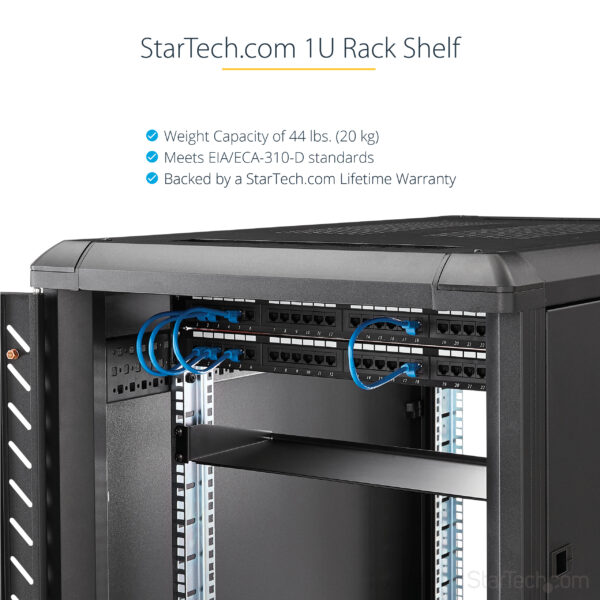 75731938_8567135024.jpg StarTech.com 1U Fixed Server Rack Mount Shelf - 10in Deep Steel Universal Cantilever Tray for 19" AV/ Network Equipment Rack - Heavy Duty Steel - Weight Capacity 44lbs/20kg, Black