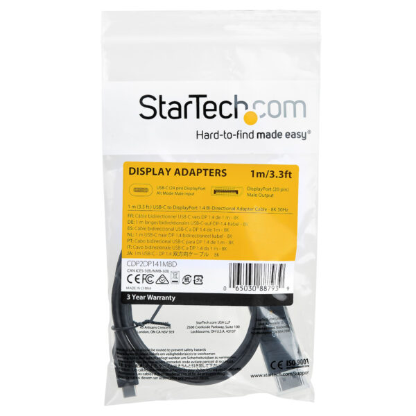 77385323_0542380104.jpg StarTech.com 3.3ft (1m) USB C to DisplayPort 1.4 Cable 8K 60Hz/4K - Bidirectional DP to USB-C or USB-C to DP Reversible Video Adapter Cable -HBR3/HDR/DSC - USB Type-C/Thunderbolt Monitor Cable