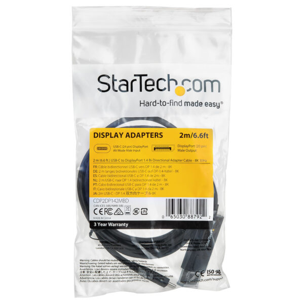 77385335_8010926190.jpg StarTech.com 6ft (2m) USB C to DisplayPort 1.4 Cable 8K 60Hz/4K - Bidirectional DP to USB-C or USB-C to DP Reversible Video Adapter Cable -HBR3/HDR/DSC - USB Type C/TB3 Monitor Cable (CDP2DP142MBD)