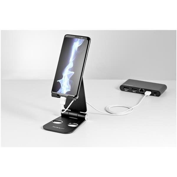 77943598_6075556013.jpg StarTech.com Phone and Tablet Stand - Foldable Universal Mobile Device Holder for Smartphones & Tablets - Adjustable Multi-Angle Ergonomic Cell Phone Stand for Desk - Portable - Black