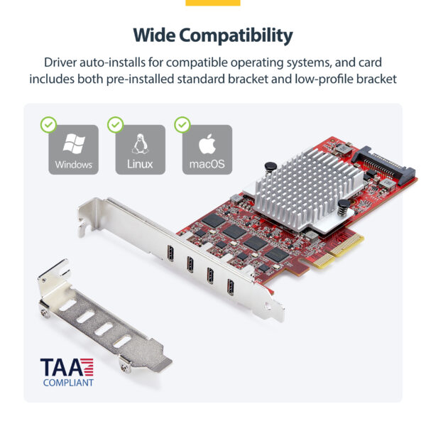 StarTech.com 4-Port USB Type-C PCIe Card, USB 3.2 10Gbps, USB-C PCI Express Expansion Card, 4x Independent USB Controllers, Windows/Linux/macOS, TAA-Compliant