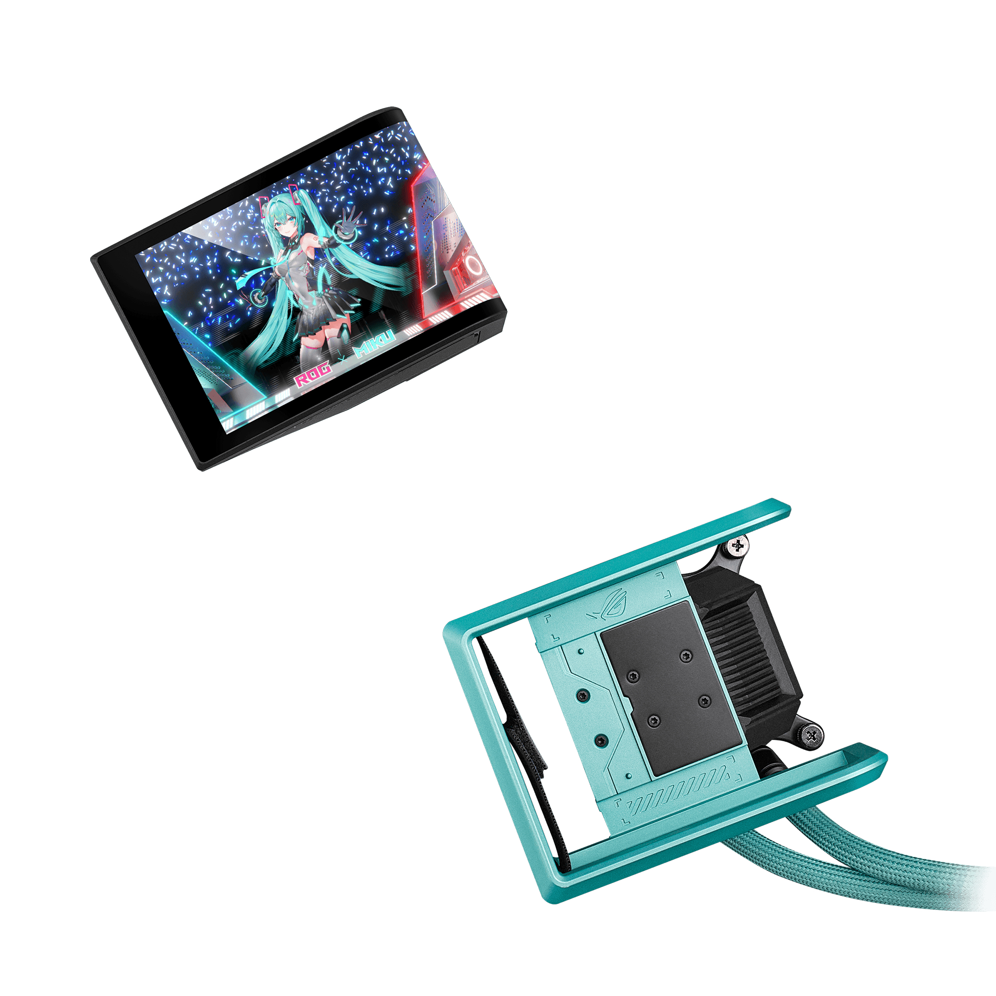 ASUS ROG RYUO IV 360 ARGB Hatsune Miku Edition Processor All-in-one liquid cooler 12 cm Black, Turquoise