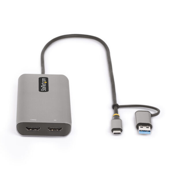 85aefbda0d93152817278e33458bbe73.jpg StarTech.com USB-C Multiport Adapter w/Attached USB-C to USB-A Dongle, Dual HDMI (4K30Hz/1080p60Hz), 3x USB-A 5Gbps, Mini Travel Dock, Laptop Docking Station, 1.3ft/40cm Cable