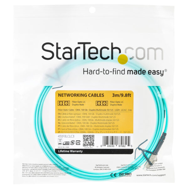 8af1739da150fff8902a4ccfb67866c9.jpg StarTech.com 3m (10ft) LC/UPC to LC/UPC OM4 Multimode Fiber Optic Cable, 50/125µm LOMMF/VCSEL Zipcord Fiber, 100G, Low Insertion Loss - LSZH Fiber Jumper Cord