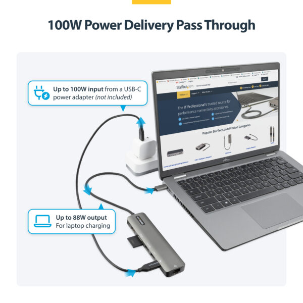 91e1e89b8b43988c99bf145a000df309d0b8a2de.jpg StarTech.com USB-C Multiport Adapter Hub, USB-C to 4K 60Hz HDMI, Gigabit Ethernet and 100W Laptop Charging for Macbook Pro / Air and Windows