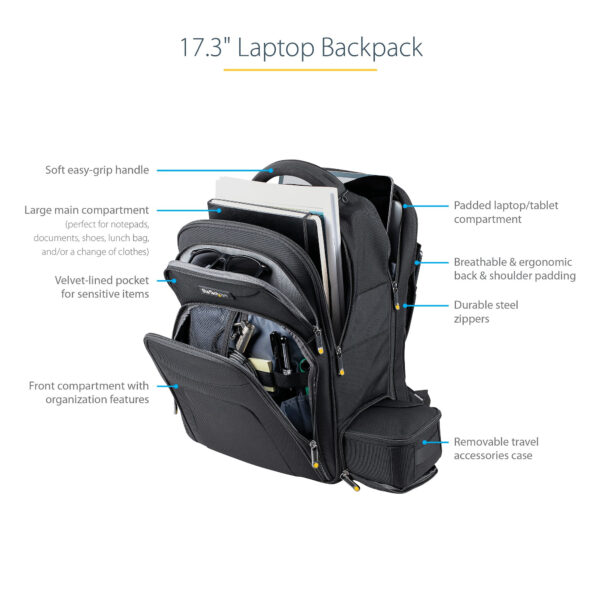 93706577_4577616817.jpg StarTech.com 17.3" Laptop Backpack with Removable Accessory Organizer Case - Professional IT Tech Backpack for Work/Travel/Commute - Ergonomic Computer Bag - Durable Ballistic Nylon - Notebook/Tablet Pockets