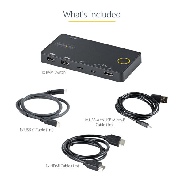 93871970_1245890440.jpg StarTech.com 2 Port Hybrid USB-A + HDMI & USB-C KVM Switch - Single 4K 60Hz HDMI 2.0 Monitor - Compact Desktop and/or Laptop HDMI KVM Switch - USB Bus Powered - Thunderbolt 3 Compatible