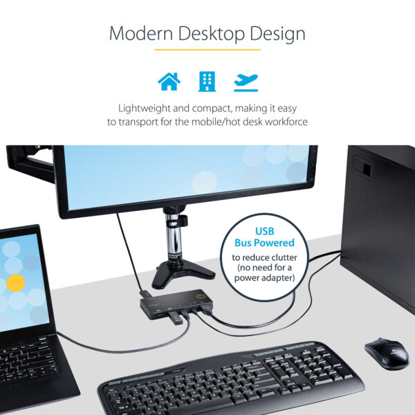 93871970_2295374665.jpg StarTech.com 2 Port Hybrid USB-A + HDMI & USB-C KVM Switch - Single 4K 60Hz HDMI 2.0 Monitor - Compact Desktop and/or Laptop HDMI KVM Switch - USB Bus Powered - Thunderbolt 3 Compatible