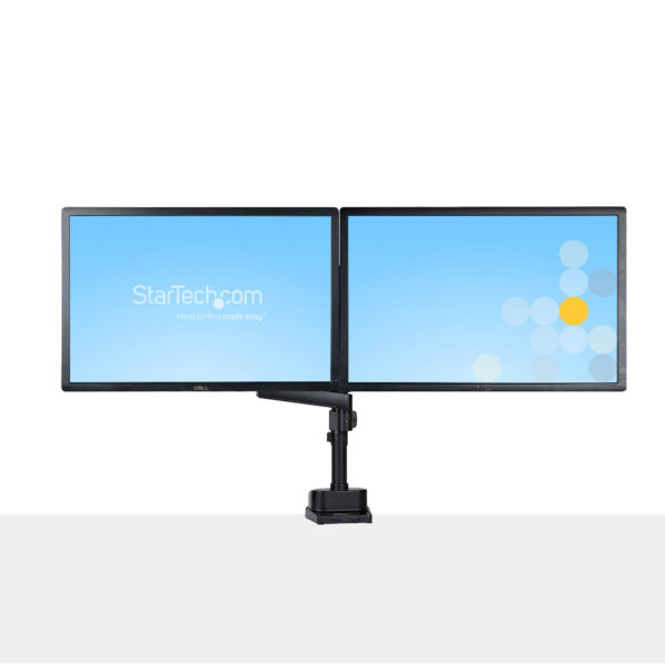 StarTech.com Desk Mount Dual Monitor Arm, Full Motion Monitor Mount for 2x VESA Displays up to 32" (17.6lb/8kg), Height Adjustable, Clamp/Grommet Mount, Mechanical Spring