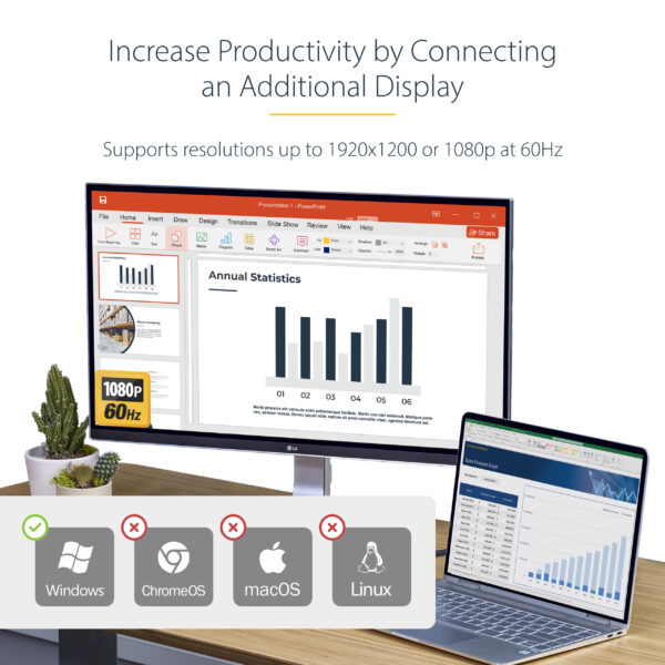 955705f5bea9d956b6c528c536477a2e7def1c80.jpg StarTech.com USB 3.0 to HDMI Adapter, USB to HDMI Monitor Converter for Windows, 1080P (no support for macOS/ChromeOS/Linux) - TAA