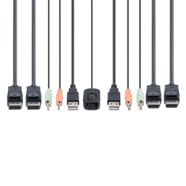 9585af109ee69d4044c392af173fb8f8.jpg StarTech.com 2-Port Dual-Monitor DisplayPort Cable KVM Switch, 4K 60Hz, Compact KVM with 5ft/1.5m USB-A/DisplayPort/Audio Integrated Cables, Bus Powered - Remote Push Button/Hotkey Switching