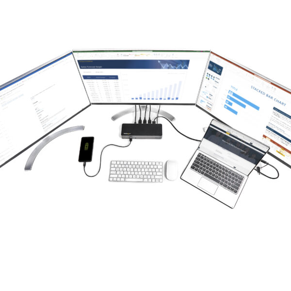 StarTech.com USB-C & USB-A Dock - Hybrid Universal Triple Monitor Laptop Docking Station DisplayPort & HDMI 4K 60Hz - 85W Power Delivery, 6x USB Hub, GbE, Audio - USB 3.1 Gen 2 10Gbps - TAA