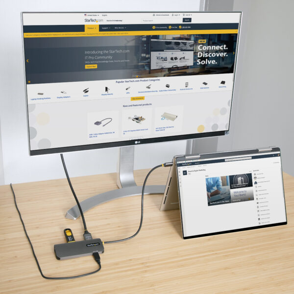 99699288_7431123940.jpg StarTech.com USB C Multiport Adapter, 4K 60Hz HDMI Video, 3 Port 5Gbps USB Hub, 100W Power Delivery Pass-Through, GbE, 12"/30cm Cable, Mini Travel Dock, Laptop Docking Station