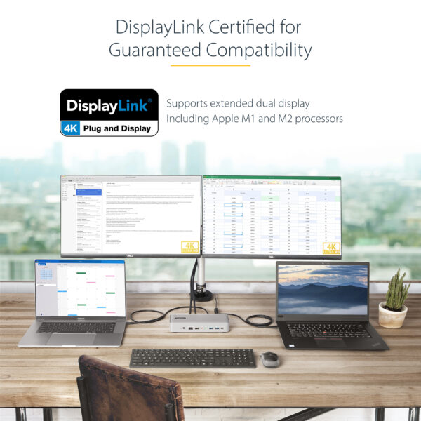 9e51e3f50cefdabb14d2afbc77decf86509d57df.jpg StarTech.com Dual-Laptop USB-C KVM Docking Station, Dual Monitor 4K 60Hz DisplayPort Dock, 5-Port USB Hub, GbE, 90W/45W Power Delivery to Two Laptops, Windows/Mac, 2-Host KVM Dock - TAA