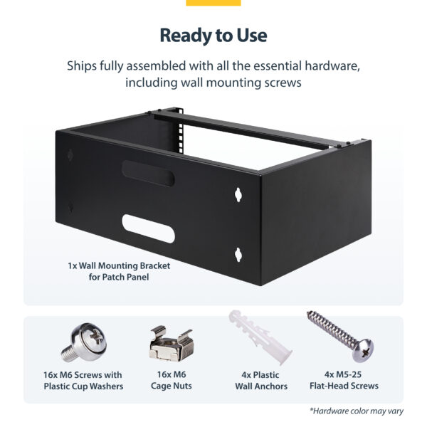 a224b8f65ccf8bfe62358dbe2d7f5520ddbba33d.jpg StarTech.com 4U Wall Mount Network Rack - 14 Inch Deep (Low Profile) - 19" Patch Panel Bracket for Shallow Server and IT Equipment, Network Switches - 44lbs/20kg Weight Capacity, Black