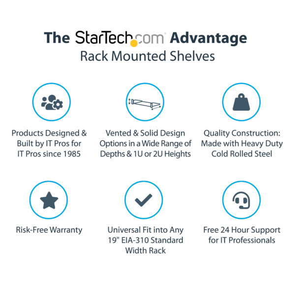 a75ade2d28d882d4bea3cbff43b2405d95c94bdf.jpg StarTech.com 2U Server Rack Shelf - Universal Vented Rack Mount Cantilever Tray for 19" Network Equipment Rack & Cabinet - Heavy Duty Steel - Weight Capacity 50lb/23kg - 16" Deep Shelf, Black