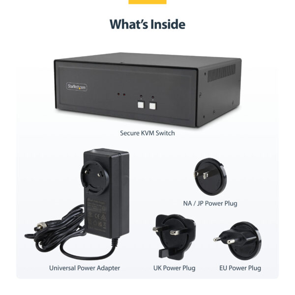 acefd062333358356b48dbb83e10269e9c7cd118.jpg StarTech.com Secure 2-Port KVM Switch, DisplayPort, 4K 30Hz, NIAP 4.0 Desktop KVM, Metal Housing, CAC Port, Made in the USA