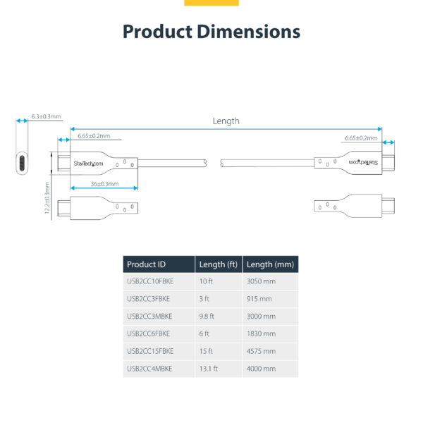 StarTech.com 13ft (4m) USB-C Charging Cable, Charge & Sync, 60W (3A) PD, USB 2.0 Laptop Charger Cable, TPE Jacket - Black USB C Charging Cord