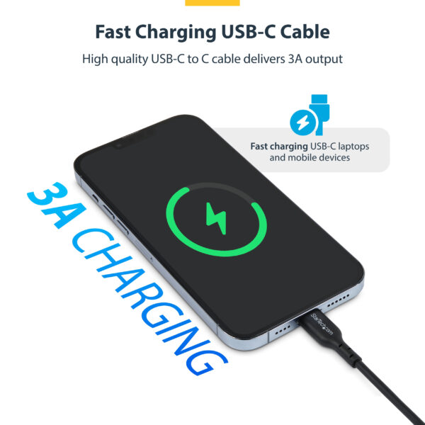 StarTech.com 13ft (4m) USB-C Charging Cable, Charge & Sync, 60W (3A) PD, USB 2.0 Laptop Charger Cable, TPE Jacket - Black USB C Charging Cord
