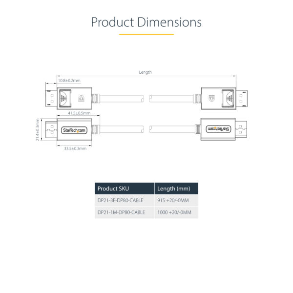 bf9c00ef27a84a93e8ddcbb64573e9bacd78efca.jpg StarTech.com 1m DisplayPort 2.1 Cable, VESA Certified DP80 DisplayPort Cable w/UHBR20/HDR/DSC 1.2a/HDCP 2.2, 16K/8K 60Hz, 4K 240Hz, 80Gbps, DP 2.1 Cable, UHD Monitor Cord, M/M