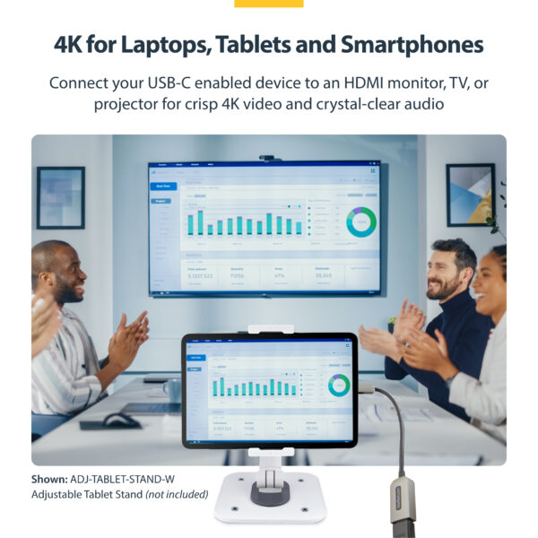 StarTech.com USB-C to HDMI Adapter, 4K 60Hz Video, HDR10, USB-C to HDMI Monitor Dongle, USB4 / Thunderbolt Compatible