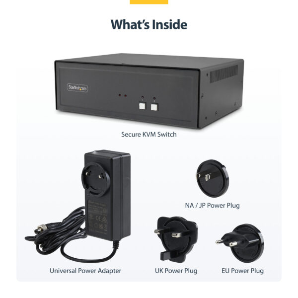 StarTech.com Secure 2-Port Dual-Monitor KVM Switch, DisplayPort, 4K 30Hz, NIAP 4.0 Desktop KVM, Metal Housing, CAC Port, Made in the USA