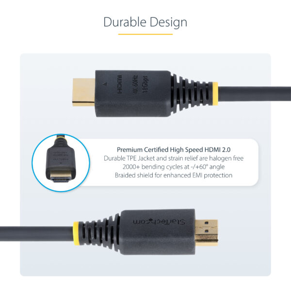 StarTech.com 1.6ft (50cm) Premium Certified High Speed HDMI Cable, 4K 60Hz/1440p 144Hz, HDR10/HDCP 2.2/ARC, 18Gbps, UHD HDMI 2.0 Cord for TV/Monitor/Display, TPE Jacket