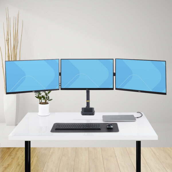 e58d1c409fd4bf4d47d69564302baff68fa865f7.jpg StarTech.com Triple Monitor Desk Mount For Up To Three 27in Screens, VESA 75x75/100x100, Tool-Less Arm Adjustments, C-Clamp/Grommet Mount, Spring-Assisted Arms
