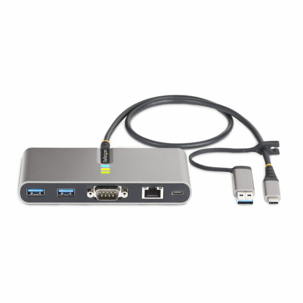 e794067668a4781ca4c87e86e6543a47f0c450e8.jpg StarTech.com 2-Port USB-C Hub with Ethernet and RS-232, Attached USB-C to USB-A Dongle, 100W PD Pass-Through, 2x USB-A 5Gbps, Gigabit Ethernet, RS232 Serial (FTDI)
