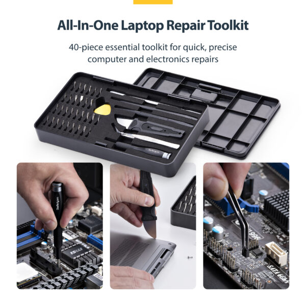 eb6ff5a19fa229926a0066afb1edc2793af87599.jpg StarTech.com 40-Piece Computer Repair Toolkit for Laptop/PC/Electronics/Phone, 30-Bit Precision Screwdriver Set, Removable Lid with Magnetic Pad, Prying Tools