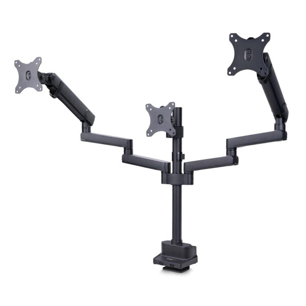 f3c1beed53dda6e1e014bf1008cbf482eafe2b88.jpg StarTech.com Triple Monitor Desk Mount For Up To Three 27in Screens, VESA 75x75/100x100, Tool-Less Arm Adjustments, C-Clamp/Grommet Mount, Spring-Assisted Arms