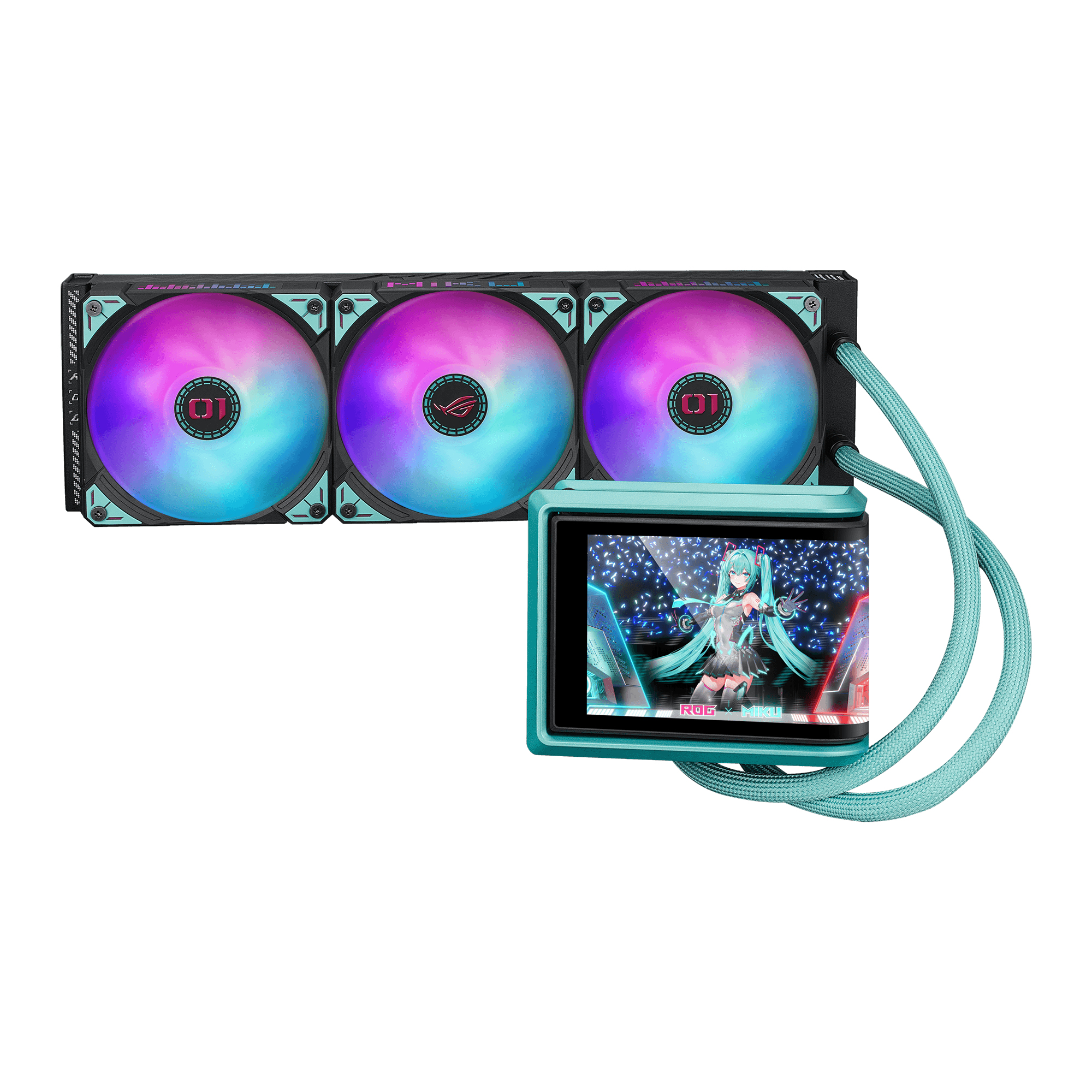 ASUS ROG RYUO IV 360 ARGB Hatsune Miku Edition Processor All-in-one liquid cooler 12 cm Black, Turquoise