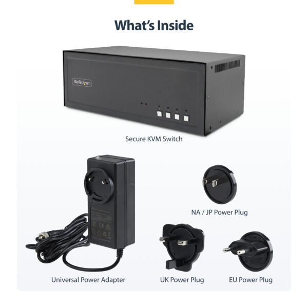 ffab586b8e7b39f1acba20b3aab41e107c93b312.jpg StarTech.com Secure 4-Port Quad-Monitor KVM Switch, DVI, NIAP 4.0 Desktop KVM for Keyboard / Mouse, Metal Housing, CAC Port, Made in the USA